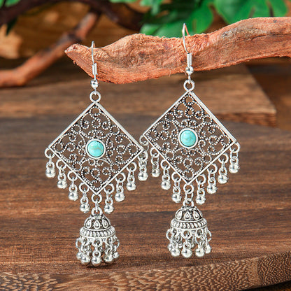Geometric Turquoise Fringe Earrings Set Bohemian Style
