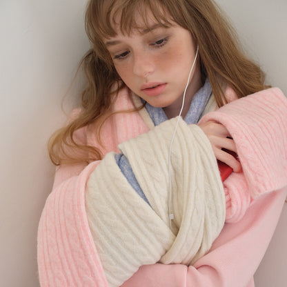 Knitted Braided Wool Blend Scarf for Women