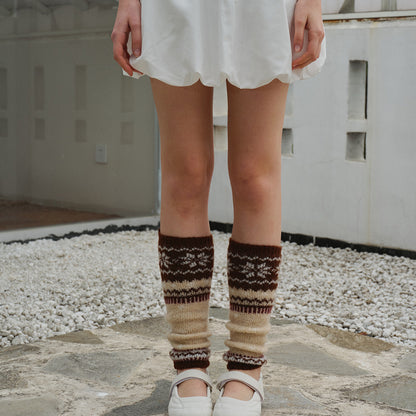 Fair Isle Patterned Wool Blend Knitted Leg Warmers For Women