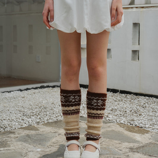Fair Isle Patterned Wool Blend Knitted Leg Warmers For Women