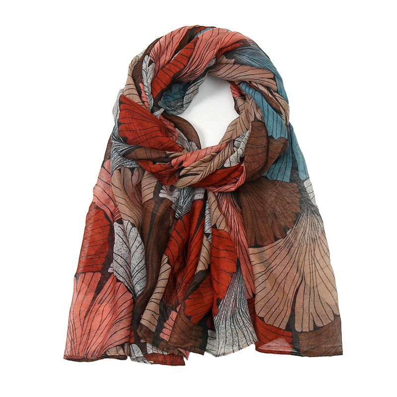 Printed Bali Scarf Women'S Ginkgo Biloba Cotton Linen Hand Feel Silk Scarf Large Shawl
