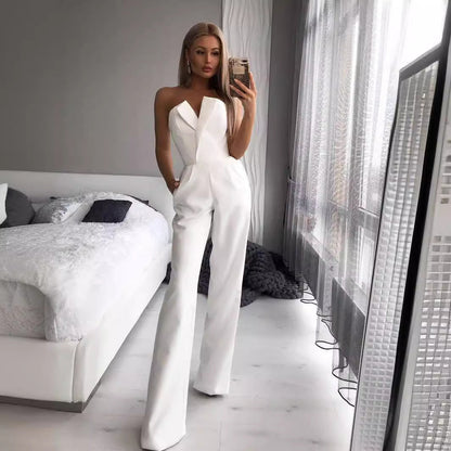 Chinese Style Long Jumpsuit Elegant Office Wear