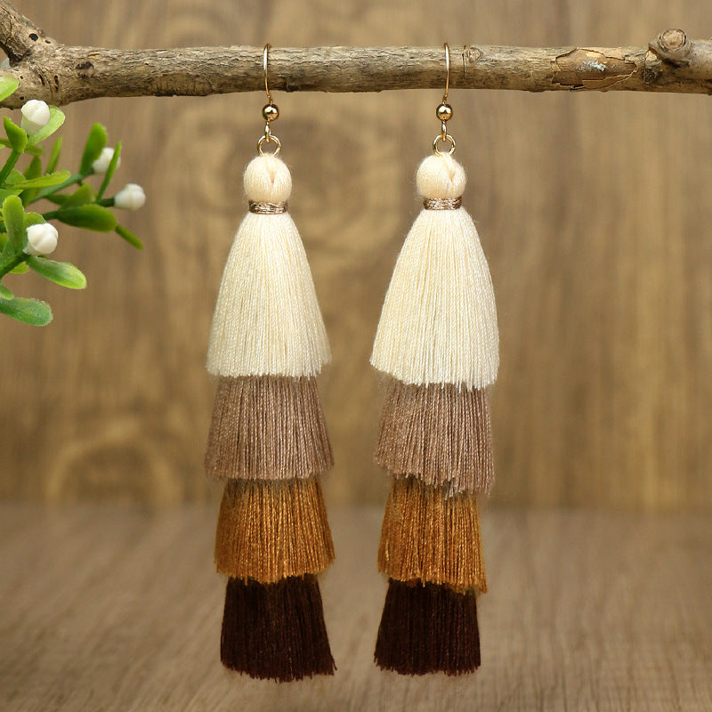 Bohemian Long Color Block Earrings With Tassels