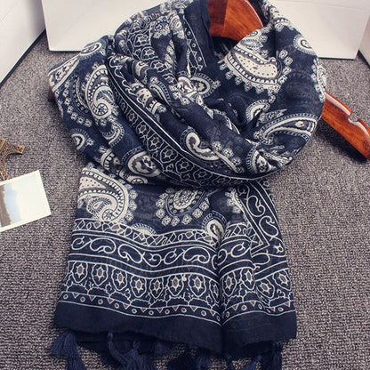 Ethnic Style Navy Blue Cashew, Sunscreen Beach Gauze Scarf