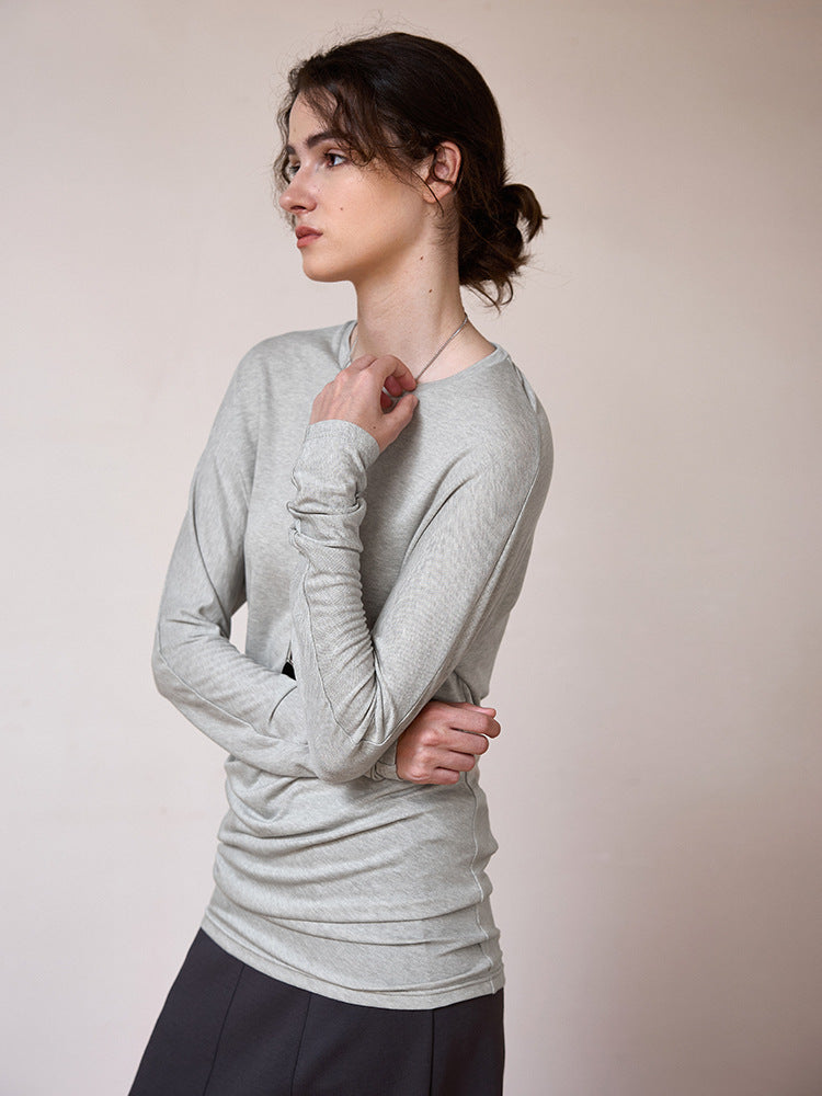 Chic Tencel Wool Knitted Top with Asymmetrical Hem