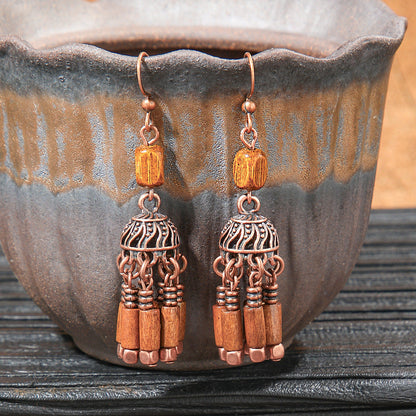 Bohemian Vintage Brown Earring Set Geometric Tassel Earrings