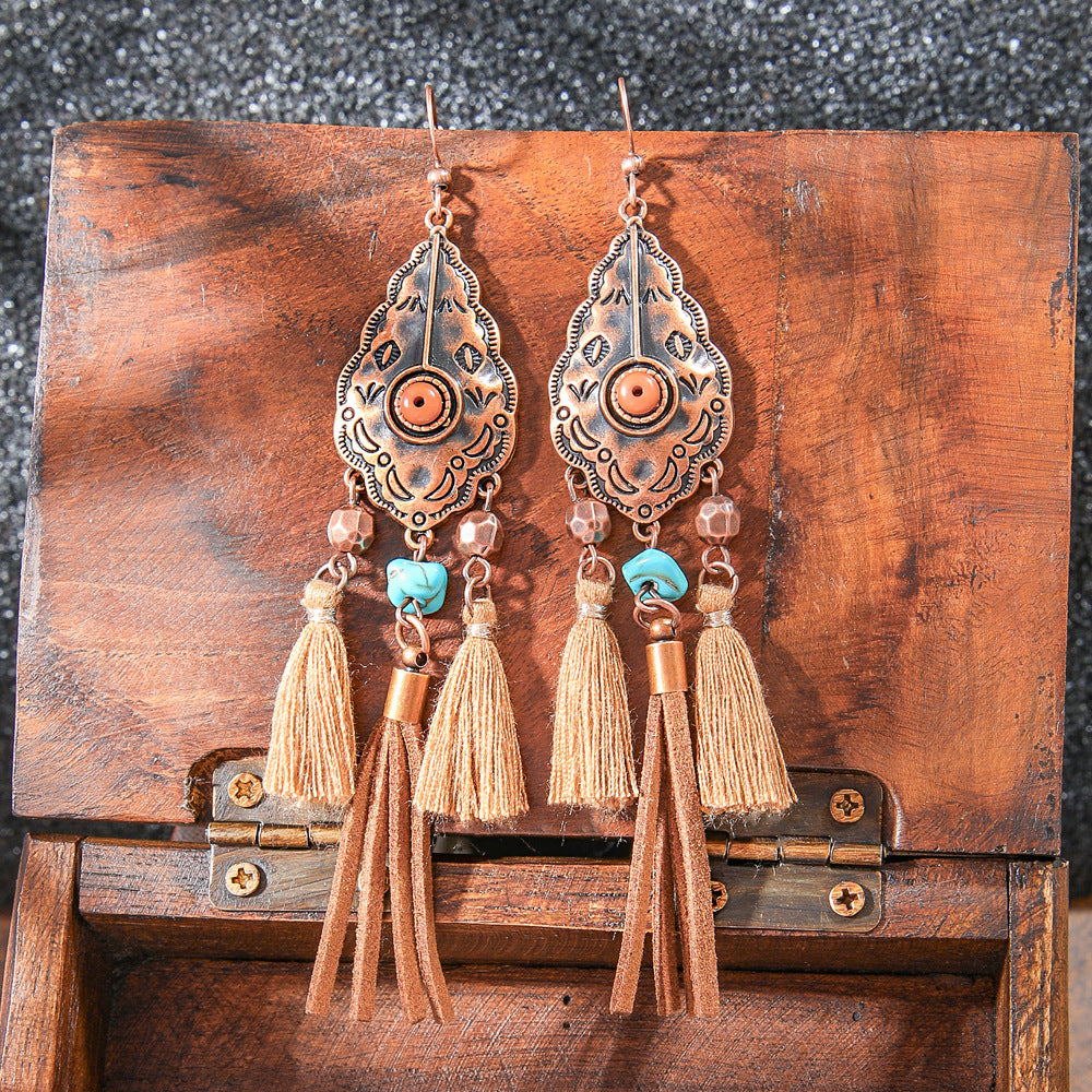 Bohemian Style Handmade Tassel Earrings with Heart-Shaped Design