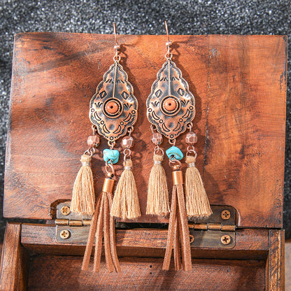 Bohemian Style Handmade Tassel Earrings with Heart-Shaped Design