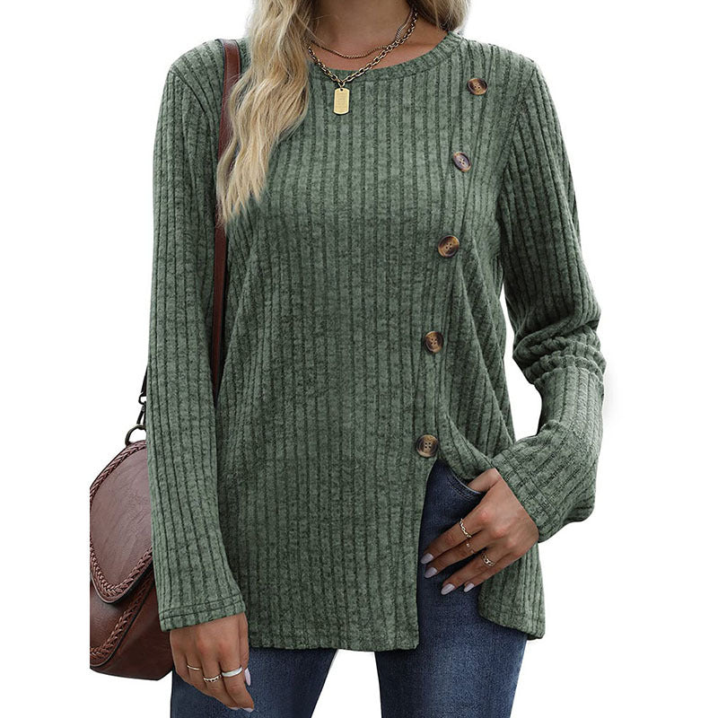 Button Up T-Shirt For Women'S New Fashion Autumn Casual Solid Color Long Sleeved T-Shirt For Women