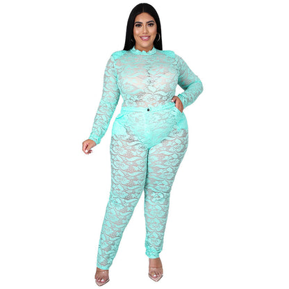Sheer Lace 2-Piece Set Sexy Nightclub Outfit For Women