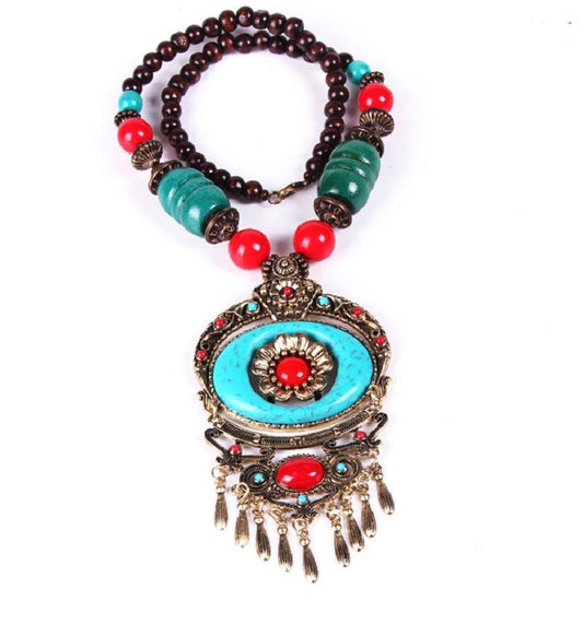 Tibetan Floral Tassel Necklace