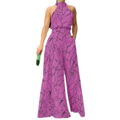 Trendy Floral Print Jumpsuit Stylish Casual High-Waisted Wide-Leg Pants