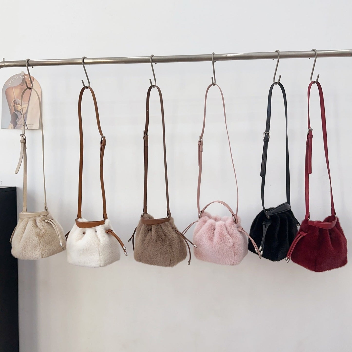 Fuzzy Soft Trendy Drawstring Bucket Crossbody Bag