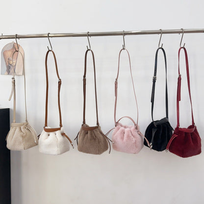 Fuzzy Soft Trendy Drawstring Bucket Crossbody Bag