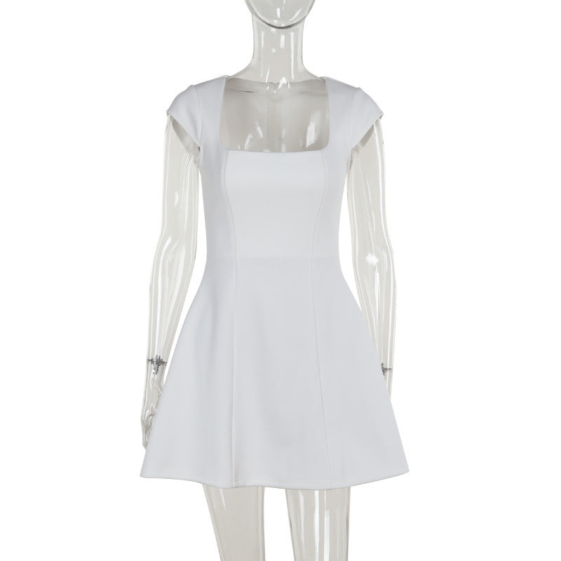 Elegant Square Neck Mini Dress With A-Line Skirt