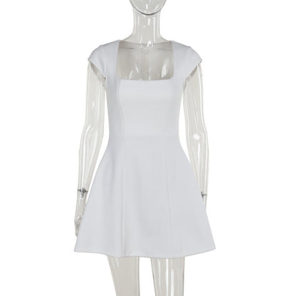 Elegant Square Neck Mini Dress With A-Line Skirt