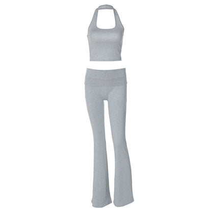 Trendy Casual Backless Tank Top and Long Pants Set