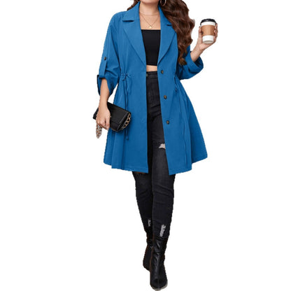 Plus Size Solid Color Longline Blazer With Belt
