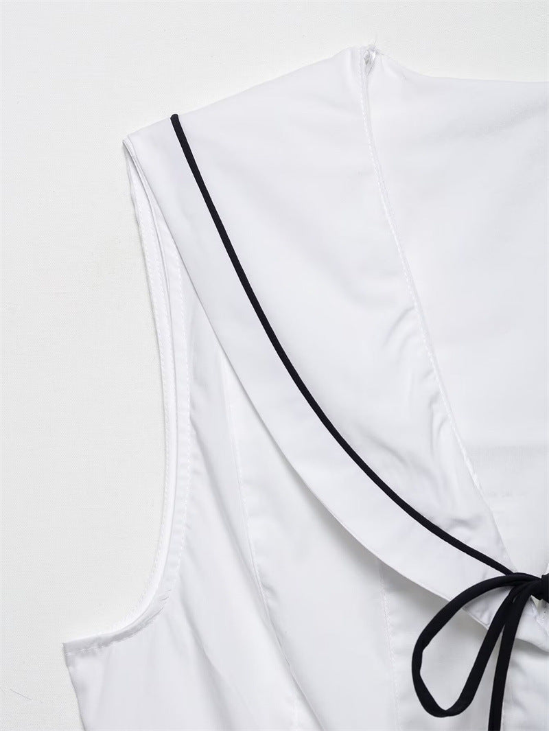 Elegant Solid Color Bow Sleeveless Top