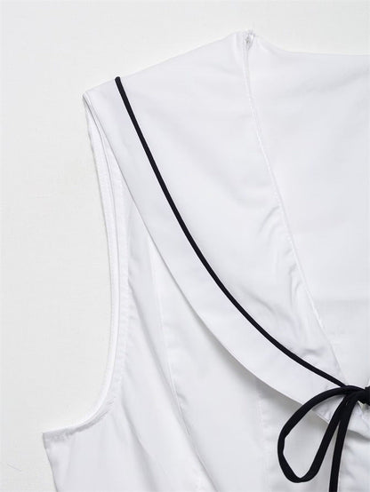 Elegant Solid Color Bow Sleeveless Top