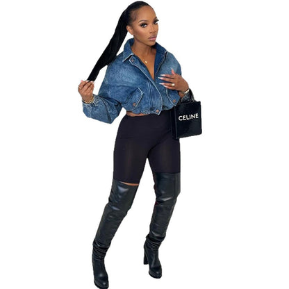 Trendy Women'S Denim Jacket With Drawstring And Zip Closure