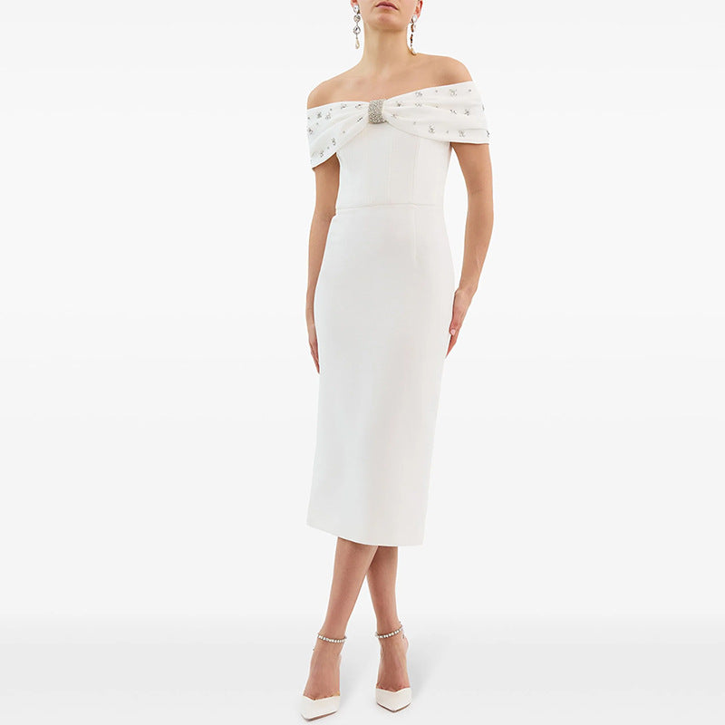 One-Shoulder Beaded Midi Dress