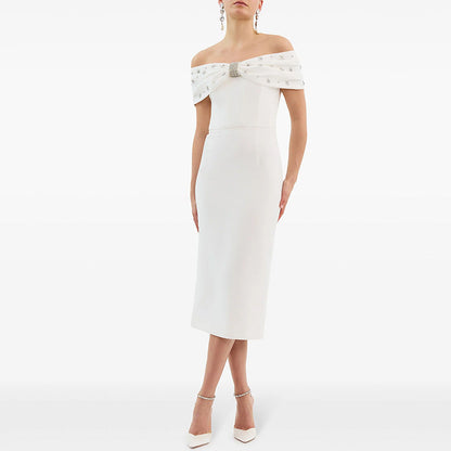 One-Shoulder Beaded Midi Dress