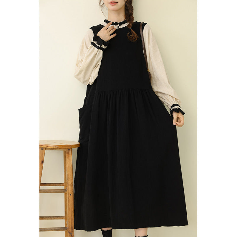 Retro A-Line Sleeveless Vest Dress in Solid Colors
