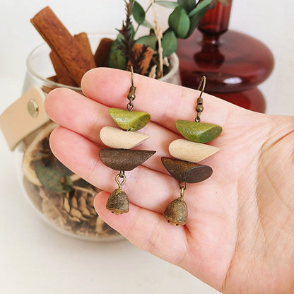 Geometric Vintage Wood Drop Earrings Bohemian Style
