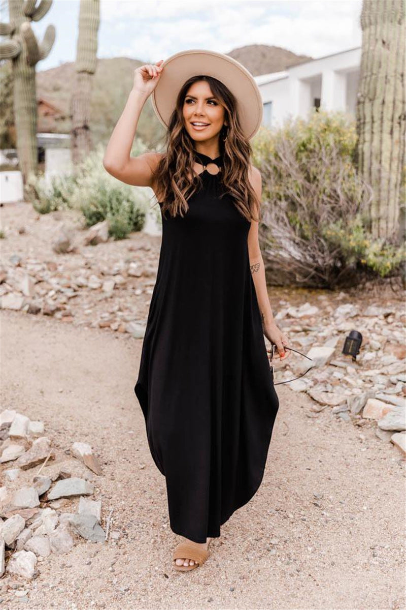 Off Shoulder Casual Comfortable Halter Long Pocket Dress