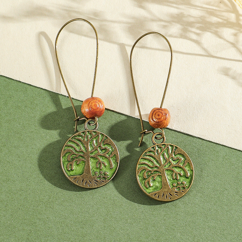 Bohemian Green Forest Earrings Set Artistic Vintage Style Geometric Accessories
