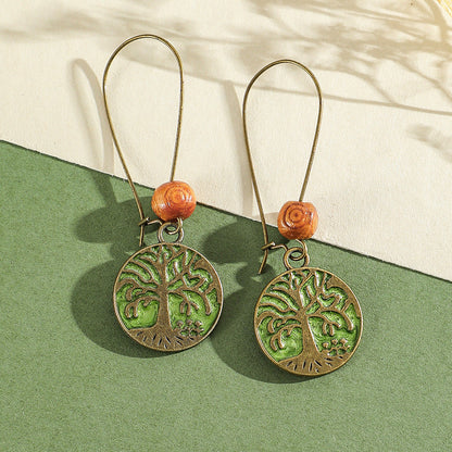 Bohemian Green Forest Earrings Set Artistic Vintage Style Geometric Accessories