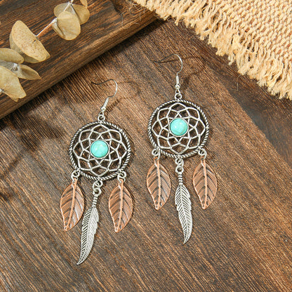 Bohemian Vintage Alloy Pendant Necklace With Spider Web Dreamcatcher