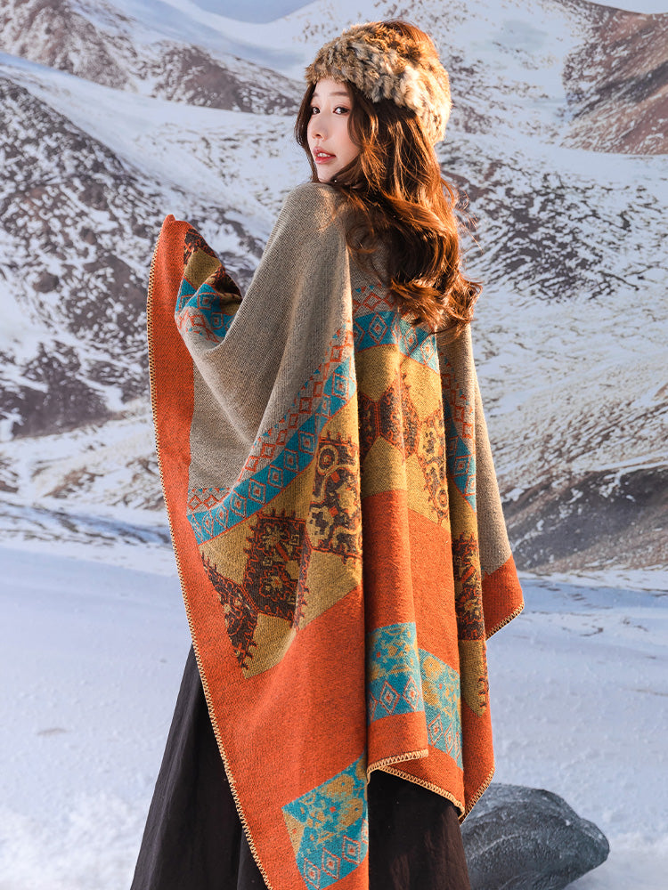 Shawl Women'S Outfit Imitation Cashmere Scarf, Autumn And Winter Cape, Blanket, Dual-Purpose Ethnic Style Tourism
