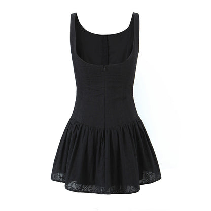 Sexy Solid Color Backless Staps Mini Dress