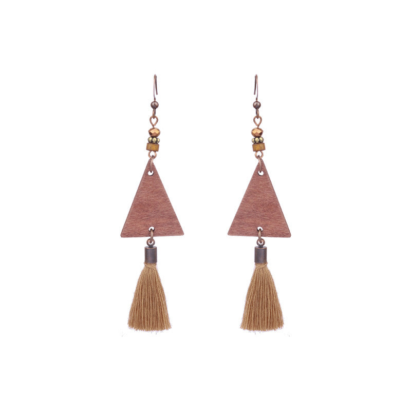 Retro Water Drop Shape Wooden Earrings Handcrafted with Tassels