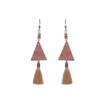 Retro Water Drop Shape Wooden Earrings Handcrafted with Tassels