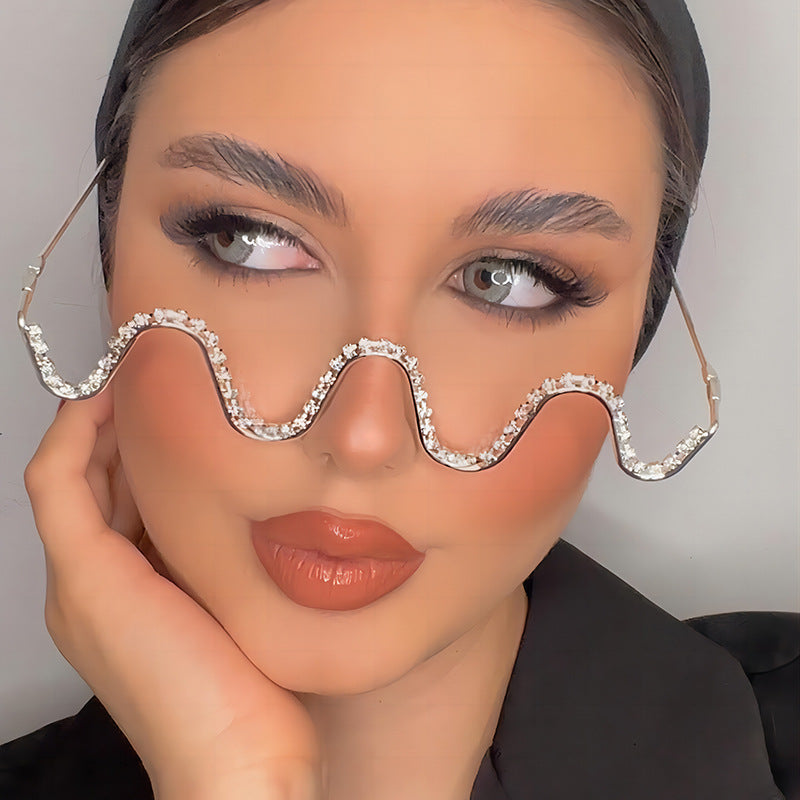 Trendy Rhinestone Metal Rectangular Glasses Frames