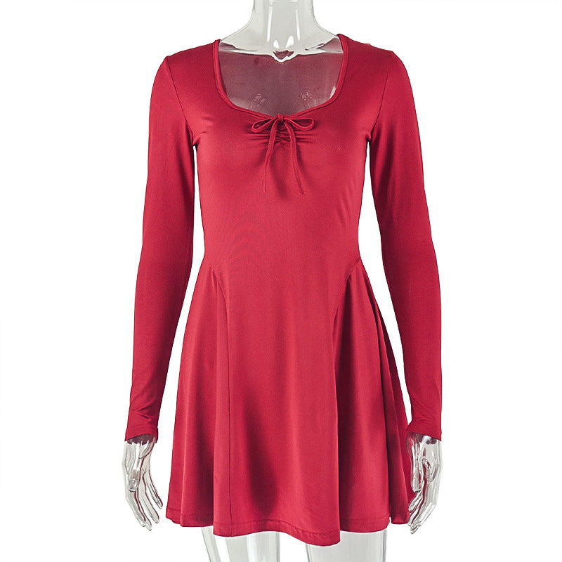 Trendy Casual A-Line Dress Long Sleeve Solid Color