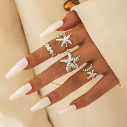 Bohemian Pearl Flower Ring Set Alloy Plating Metal Rings