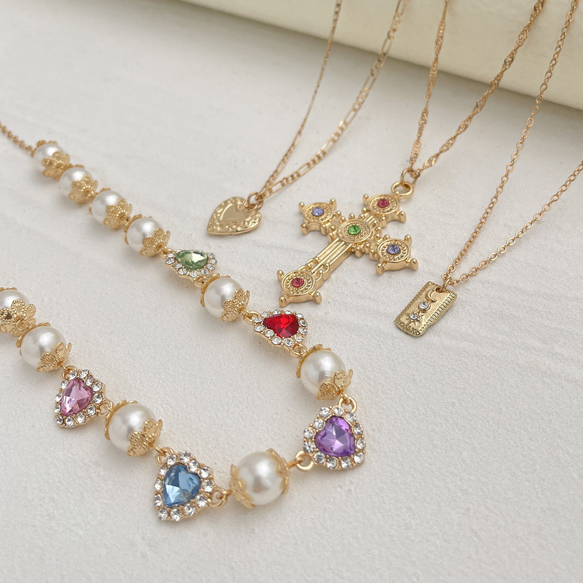 Personalized Rhinestone Cross Layered Necklace For Women