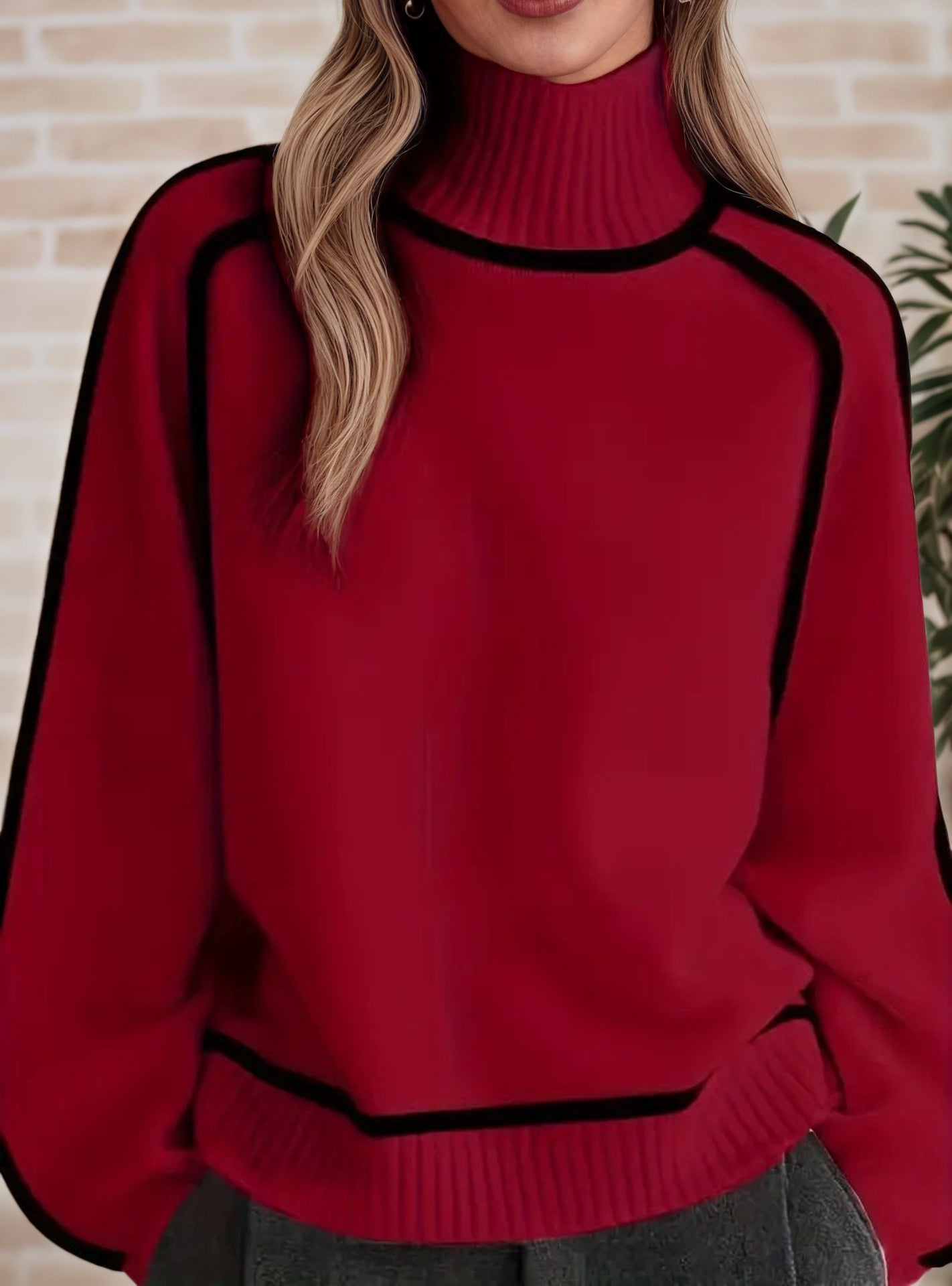 Elegant High Neck Ribbed Knit Sweater