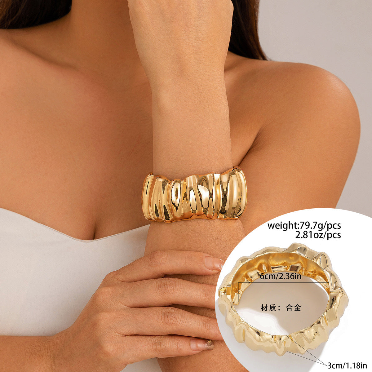 Baroque Style Large Pearl Stacking Bracelet Non-Regular Cuff Bangle For Women