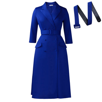 Double-Breasted Long Sleeve Blazer Dress With Belt