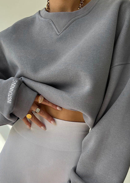 Oversized Cotton Blend Sweatshirt With Ribbed Cuffs