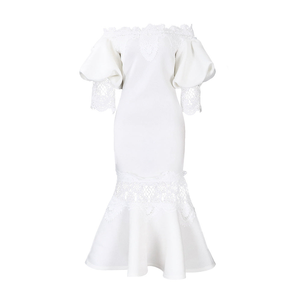 Off-Shoulder Lace Mermaid Dress For Evening Parties