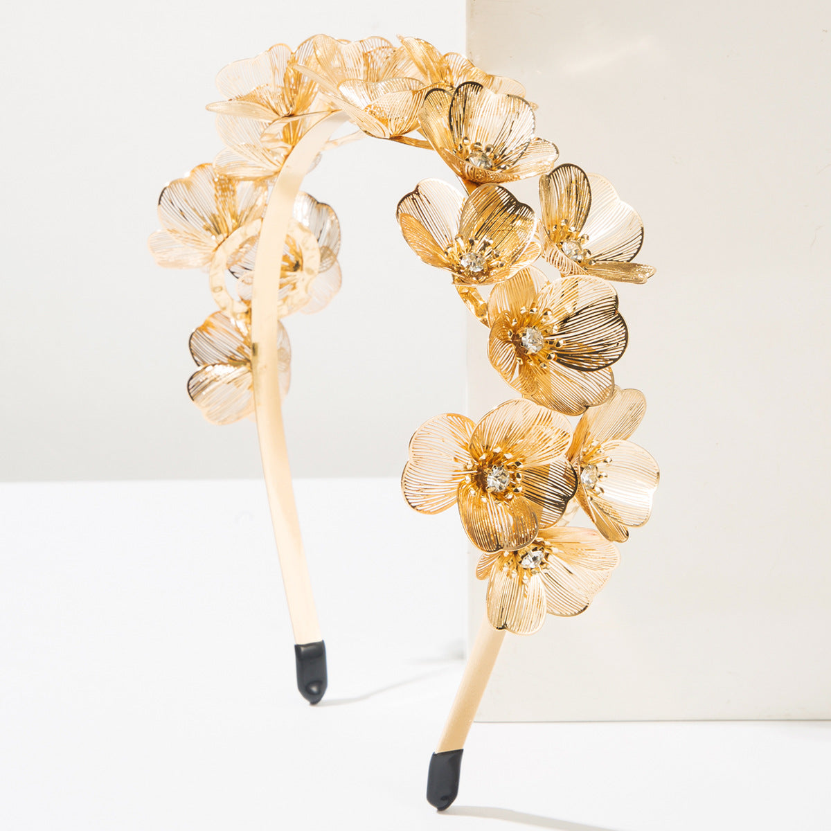 Floral Metal Hairband with Ginkgo Leaf and Rhinestones for Parties