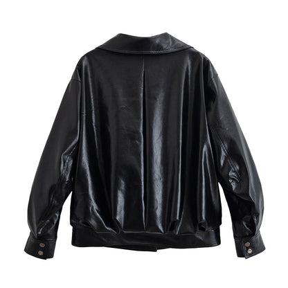 Cool Lapel Pleated Leather Jackey