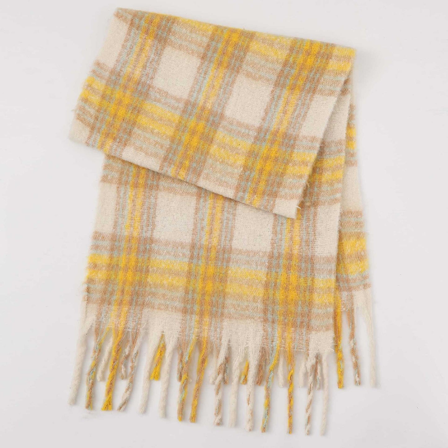 Trendy Plaid Thicken Warm Tassel Knit Scarf