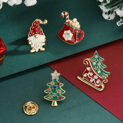 Trendy Rhinestone Cartoon Christmas Brooch